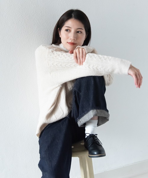 LOSUCA(ロスカ)の「ウール混ニットプルオーバー / ナチュラル フレンチ 大人カジュアル レトロ ヴィンテージ シティガール(ニット/セーター・レディース・オフホワイト/チャコールグレー/ブルー/レッド・FREE)」の15枚目の写真