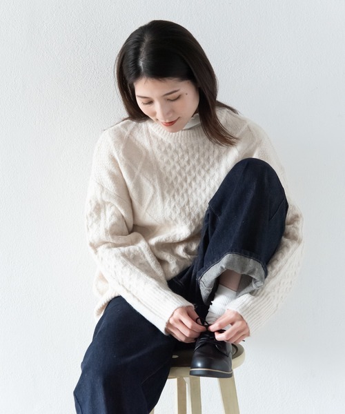 LOSUCA(ロスカ)の「ウール混ニットプルオーバー / ナチュラル フレンチ 大人カジュアル レトロ ヴィンテージ シティガール(ニット/セーター・レディース・オフホワイト/チャコールグレー/ブルー/レッド・FREE)」の16枚目の写真