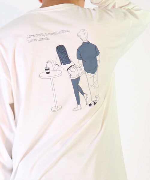BAYBLO(ベイブロ)の「(DV)【ユニセックス】エモい 日常 バックプリント 長袖 Tシャツ(Tシャツ/カットソー・メンズ・ホワイト系2/ブラック系5/グレー系3/ライトグリーン系5/ネイビー系4/ライラック系/ブルー系2/ホワイト系4/ブラック系1/ブラック系3・MEDIUM/LARGE/X-LARGE)」の1枚目の写真