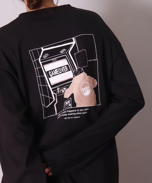 BAYBLO(ベイブロ)の「(DV)【ユニセックス】エモい 日常 バックプリント 長袖 Tシャツ(Tシャツ/カットソー・メンズ・ホワイト系2/ブラック系5/グレー系3/ライトグリーン系5/ネイビー系4/ライラック系/ブルー系2/ホワイト系4/ブラック系1/ブラック系3・MEDIUM/LARGE/X-LARGE)」の5枚目の写真
