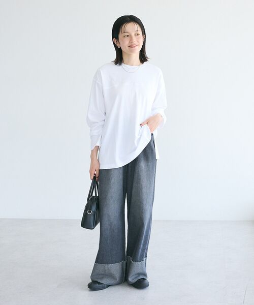 CRAFT STANDARD BOUTIQUE(クラフトスタンダードブティック)の「ワンポイント刺繍長袖チュニック(Tシャツ/カットソー・レディース・ブラック/ホワイト/チャコールグレー/ブラウン・FREE)」の12枚目の写真