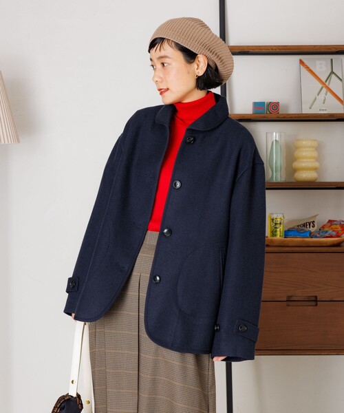 FREAK'S STORE(フリークスストア)の「ラウンドカラー モッサコート(ステンカラーコート・レディース・ベージュ/ネイビー/チャコールグレー/オフホワイト・フリ-)」の4枚目の写真