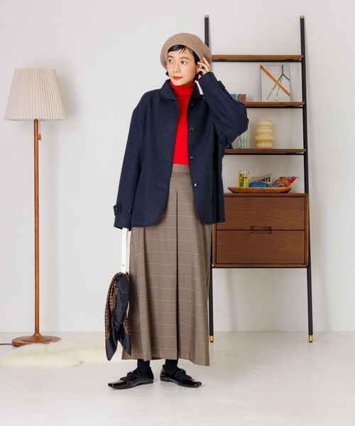 FREAK'S STORE(フリークスストア)の「ラウンドカラー モッサコート(ステンカラーコート・レディース・ベージュ/ネイビー/チャコールグレー/オフホワイト・フリ-)」の9枚目の写真