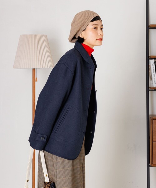 FREAK'S STORE(フリークスストア)の「ラウンドカラー モッサコート(ステンカラーコート・レディース・ベージュ/ネイビー/チャコールグレー/オフホワイト・フリ-)」の12枚目の写真