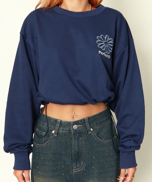GORGE（ゴージ）の「《ドローコード×花ラメプリント》レディース 裏毛クロップドスウェット トレーナー 長袖 春秋冬（スウェット・レディース・ネイビー/ボルドー/オートミール・F）」の8枚目の写真