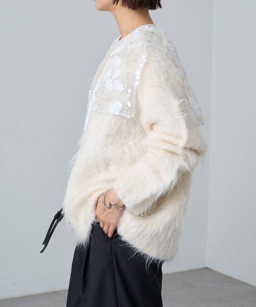 Omekashi（オメカシ）の「スパンコールビジューケープ（カーディガン/ボレロ・レディース・オフホワイト/ブラック・FREE）」の9枚目の写真