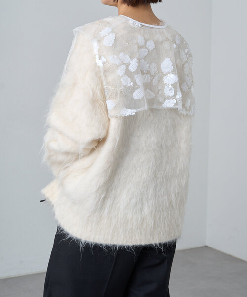 Omekashi（オメカシ）の「スパンコールビジューケープ（カーディガン/ボレロ・レディース・オフホワイト/ブラック・FREE）」の10枚目の写真
