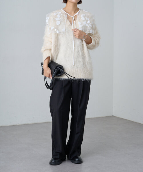 Omekashi（オメカシ）の「スパンコールビジューケープ（カーディガン/ボレロ・レディース・オフホワイト/ブラック・FREE）」の12枚目の写真