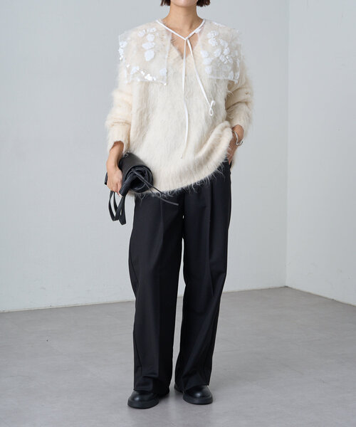 Omekashi（オメカシ）の「スパンコールビジューケープ（カーディガン/ボレロ・レディース・オフホワイト/ブラック・FREE）」の13枚目の写真