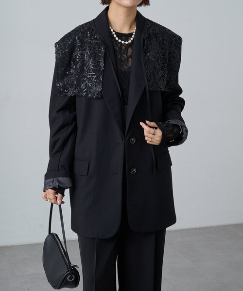 Omekashi（オメカシ）の「スパンコールビジューケープ（カーディガン/ボレロ・レディース・オフホワイト/ブラック・FREE）」の18枚目の写真