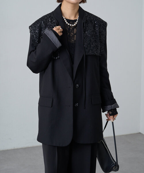 Omekashi（オメカシ）の「スパンコールビジューケープ（カーディガン/ボレロ・レディース・オフホワイト/ブラック・FREE）」の19枚目の写真