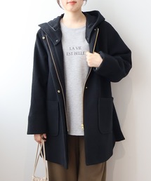 【L~6L 大きいサイズ】サイドスリットフーテッド ウールコート ジャケット