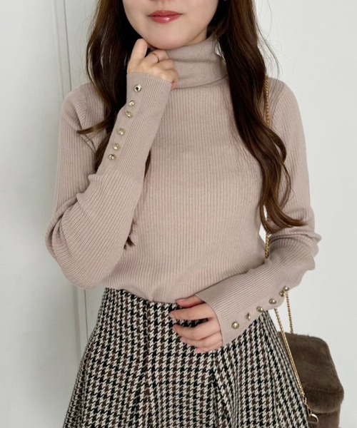 セール】金ボタンハイネックニット（ニット/セーター）｜one after