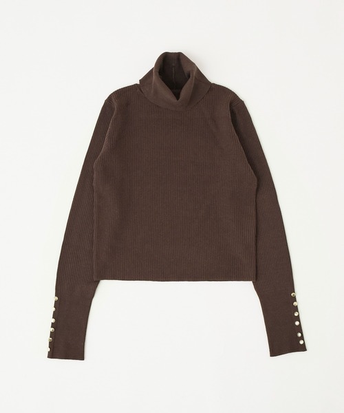one after anotherNICE CLAUP ブラウン セール】金ボタンハイネックニット（ニット/セーター）｜one