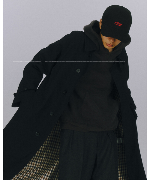 Aquascutum コットン 裏地チェック トレンチ ステンカラーコート 黒 Aquascutum (アクアスキュータム) 総裏チェック ウエストベルト
