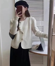 WEGO/アシンメトリーパフスリーブニットカーディガン