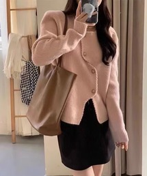 WEGO/アシンメトリーパフスリーブニットカーディガン