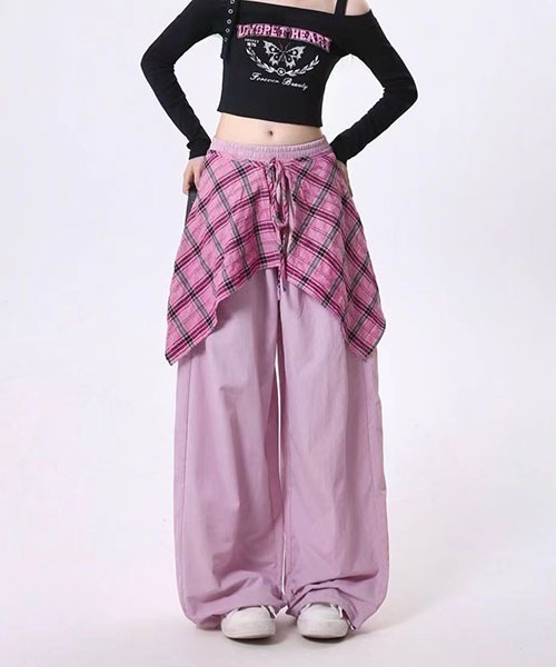 gossip！ロサンゼルス（ゴシップロサンゼルス）の「2WAYラップスカートレイヤードタイトブーツカットパンツ [取り外し可能]（カーゴパンツ・レディース・ピンク/ネイビー/ブラック・L/M）」の5枚目の写真