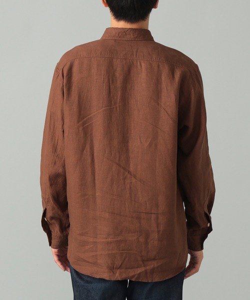 現行/美品　ビームスエフ　リネンカプリシャツ　ブラウン シャンブレー L相当 BEAMS F 購入 リネン ソリッド オープンカラーシャツSize.XL