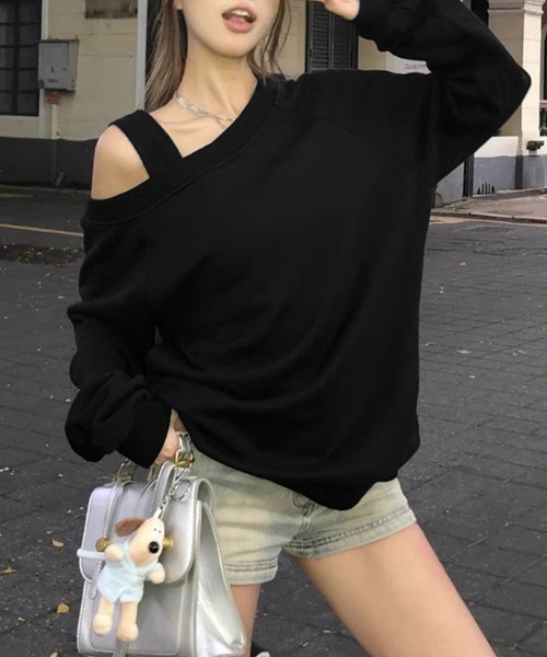 Miniministore(ミニミニストア)の「ワンショルダースウェットレディース韓国風(スウェット・レディース・ブラック/グレー・FREE)」の1枚目の写真