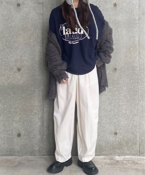 ISOOK（アイスー）の「フロントロゴプリントスウェット(kiharu select)/クルーネック プルオーバー ルーズ 長袖（スウェット・レディース・グレー/ネイビー・FREE）」の7枚目の写真