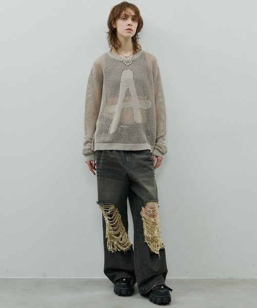 AIVER(アイバー)の「AIVER オーバーダイバギーダメージデニム(デニムパンツ・メンズ・インディゴブルー/ブラック/パープル系その他・LARGE/MEDIUM/SMALL)」の14枚目の写真