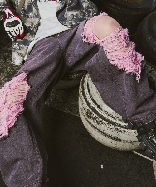 AIVER(アイバー)の「AIVER オーバーダイバギーダメージデニム(デニムパンツ・メンズ・インディゴブルー/ブラック/パープル系その他・LARGE/MEDIUM/SMALL)」の17枚目の写真