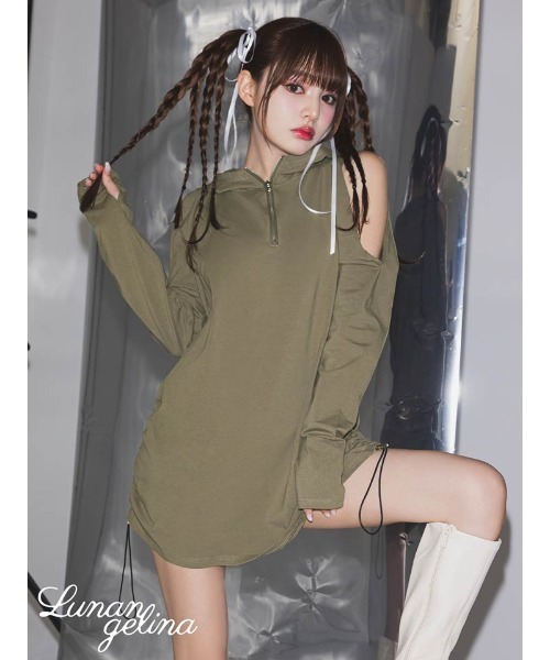 【セール】DRAWSTRING HOODIE ONEPIECE（ワンピース）｜Lunangelina（ルナアンヘリナ）