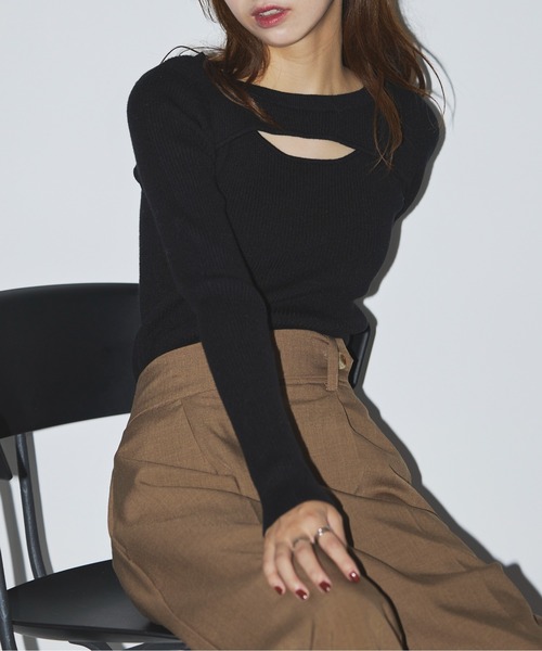 Cassette Chart(カセットチャート)の「【MAISON BREEZE reveur】crew neck front Slit Knit(ニット/セーター・レディース・グレイッシュブルー/ブラック/モカ・FREE)」の5枚目の写真