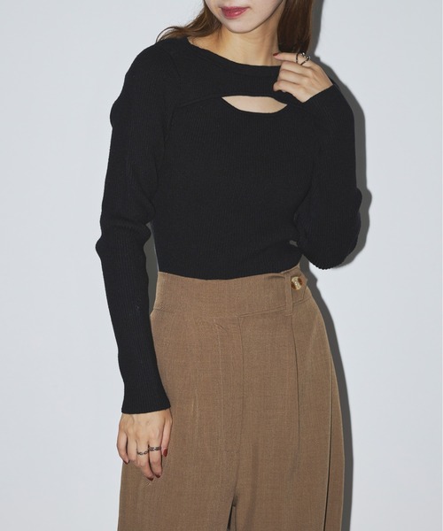Cassette Chart(カセットチャート)の「【MAISON BREEZE reveur】crew neck front Slit Knit(ニット/セーター・レディース・グレイッシュブルー/ブラック/モカ・FREE)」の7枚目の写真