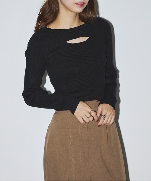 Cassette Chart(カセットチャート)の「【MAISON BREEZE reveur】crew neck front Slit Knit(ニット/セーター・レディース・グレイッシュブルー/ブラック/モカ・FREE)」の8枚目の写真