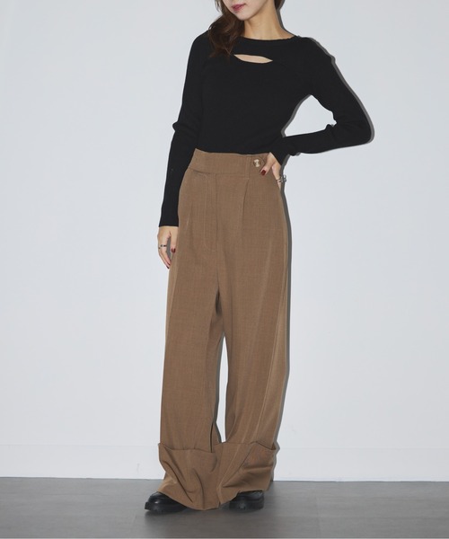 Cassette Chart(カセットチャート)の「【MAISON BREEZE reveur】crew neck front Slit Knit(ニット/セーター・レディース・グレイッシュブルー/ブラック/モカ・FREE)」の11枚目の写真
