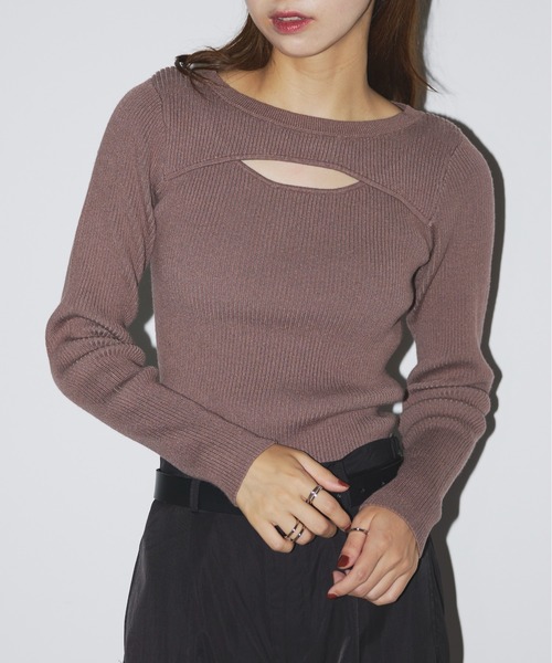 Cassette Chart(カセットチャート)の「【MAISON BREEZE reveur】crew neck front Slit Knit(ニット/セーター・レディース・グレイッシュブルー/ブラック/モカ・FREE)」の14枚目の写真