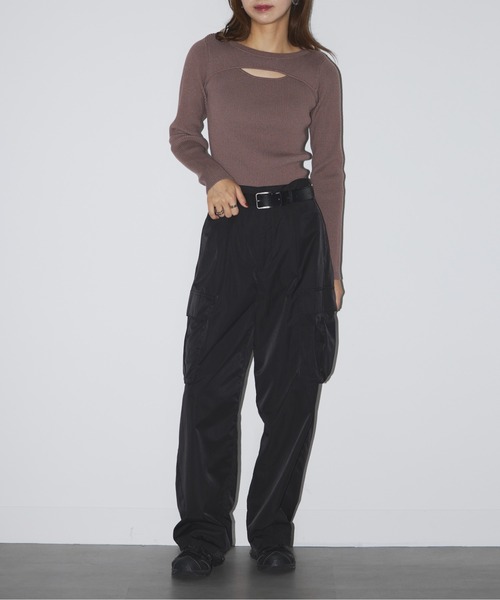 Cassette Chart(カセットチャート)の「【MAISON BREEZE reveur】crew neck front Slit Knit(ニット/セーター・レディース・グレイッシュブルー/ブラック/モカ・FREE)」の17枚目の写真