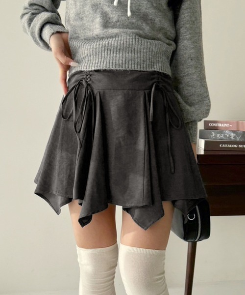 one after another NICE CLAUP（ワンアフターアナザーナイスクラップ）の「イレヘムドロストミニスカート（スカート・レディース・チャコールグレー/アイボリー/ブラック・FREE）」の3枚目の写真