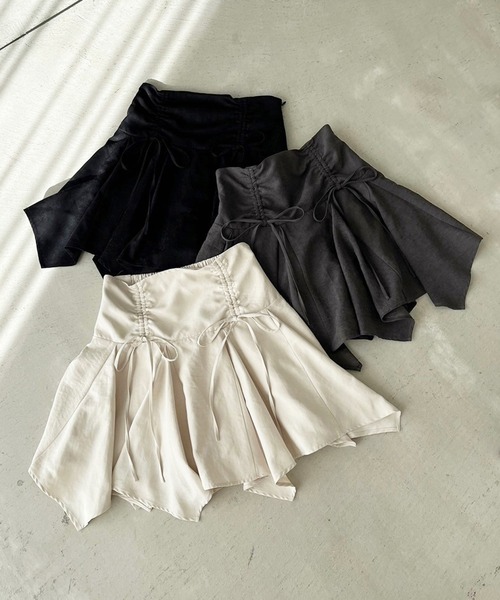 one after another NICE CLAUP（ワンアフターアナザーナイスクラップ）の「イレヘムドロストミニスカート（スカート・レディース・チャコールグレー/アイボリー/ブラック・FREE）」の17枚目の写真