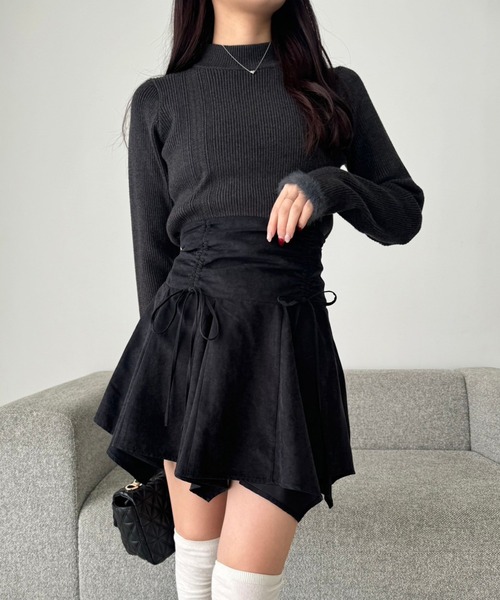 one after another NICE CLAUP（ワンアフターアナザーナイスクラップ）の「イレヘムドロストミニスカート（スカート・レディース・チャコールグレー/アイボリー/ブラック・FREE）」の15枚目の写真