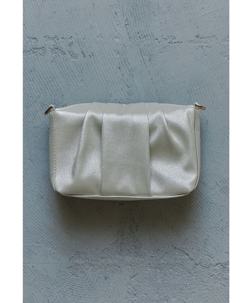 窓デザインバッグ ホワイト×グレージュ タックデザインシャイニーバッグ ショルダー ミニ 結婚式 二次会 成人