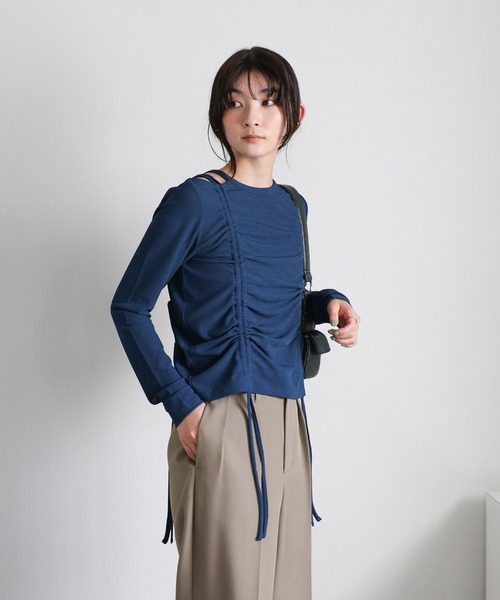 select MOCA(セレクトモカ)の「テレコダブルギャザートップス(Tシャツ/カットソー・レディース・ブラック/オフホワイト/ブルー・FREE)」の11枚目の写真