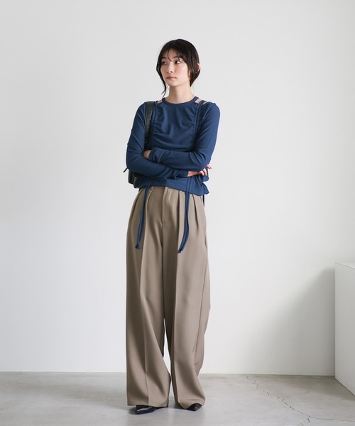 select MOCA(セレクトモカ)の「テレコダブルギャザートップス(Tシャツ/カットソー・レディース・ブラック/オフホワイト/ブルー・FREE)」の10枚目の写真