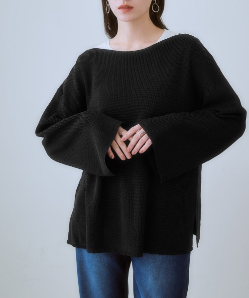 nissen(ニッセン)の「リネンライククルーネックゆるっとニット(ニット/セーター・レディース・スモーキーグリーン系/ブラック/ベージュ・3L/LL/L/M/S)」の2枚目の写真