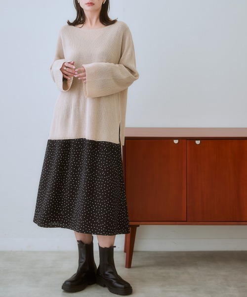 nissen(ニッセン)の「リネンライククルーネックゆるっとニット(ニット/セーター・レディース・スモーキーグリーン系/ブラック/ベージュ・3L/LL/L/M/S)」の6枚目の写真