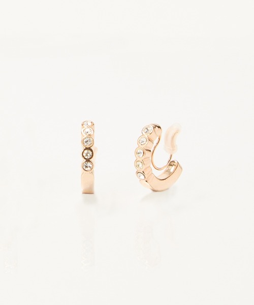 Phoebe(フィービィー)の「【金属アレルギー対応】【痛くないシリーズ】プチベゼルストーンフープライトフィットイヤリング(イヤリング・レディース・シャンパン/イエローゴールド・FREE)」の3枚目の写真