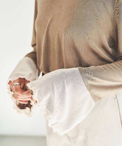 mil（ミル）の「フレアスリーブ シアーベロアトップス（Tシャツ/カットソー・レディース・アイボリー/モカ/ブラック・S/XS）」の8枚目の写真