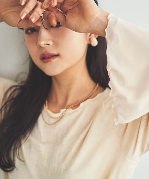 mil（ミル）の「フレアスリーブ シアーベロアトップス（Tシャツ/カットソー・レディース・アイボリー/モカ/ブラック・S/XS）」の18枚目の写真