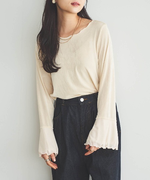 mil（ミル）の「フレアスリーブ シアーベロアトップス（Tシャツ/カットソー・レディース・アイボリー/モカ/ブラック・S/XS）」の17枚目の写真