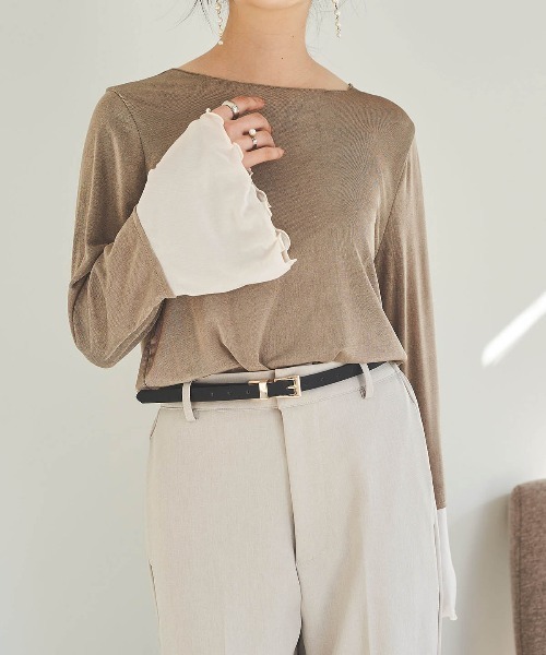 mil（ミル）の「フレアスリーブ シアーベロアトップス（Tシャツ/カットソー・レディース・アイボリー/モカ/ブラック・S/XS）」の5枚目の写真