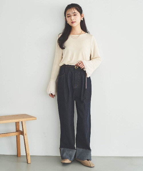 mil（ミル）の「フレアスリーブ シアーベロアトップス（Tシャツ/カットソー・レディース・アイボリー/モカ/ブラック・S/XS）」の10枚目の写真