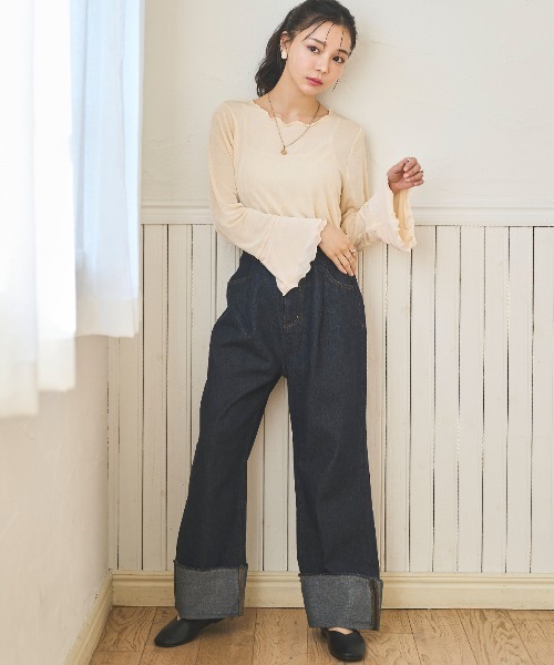 フレアスリーブ シアーベロアトップス（Tシャツ/カットソー）｜mil