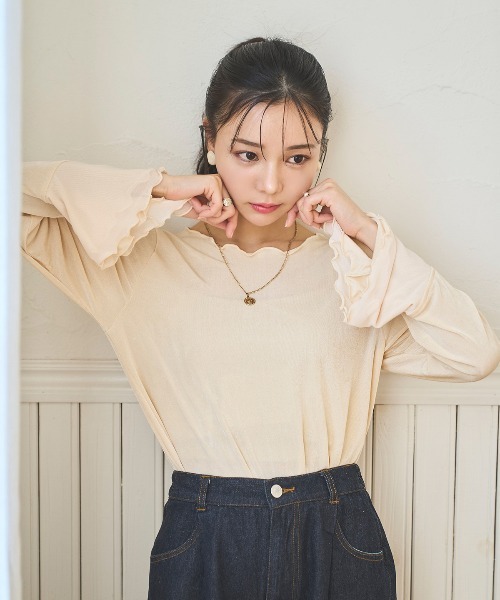 フレアスリーブ シアーベロアトップス（Tシャツ/カットソー）｜mil